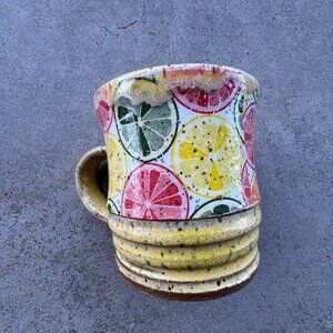 Yellow and Orange Slice Mug Handmade Art Pottery